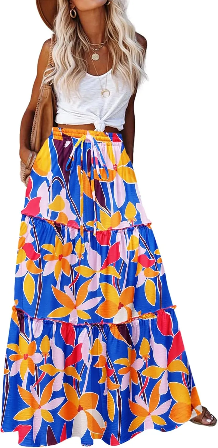 Zeagoo Womens Casual Maxi Skirts High Waist Boho Skirts