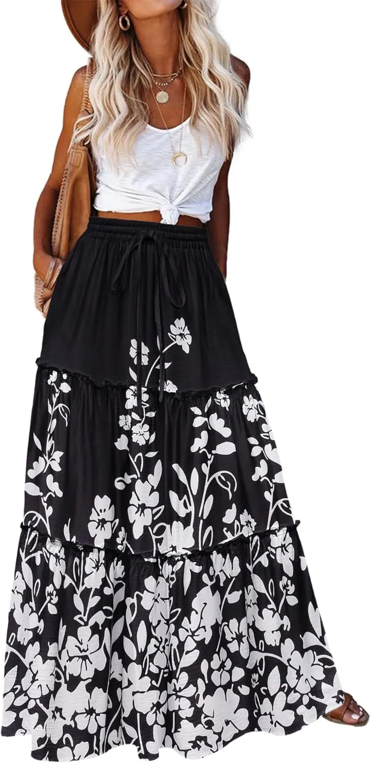 Zeagoo Womens Casual Maxi Skirts High Waist Boho Skirts