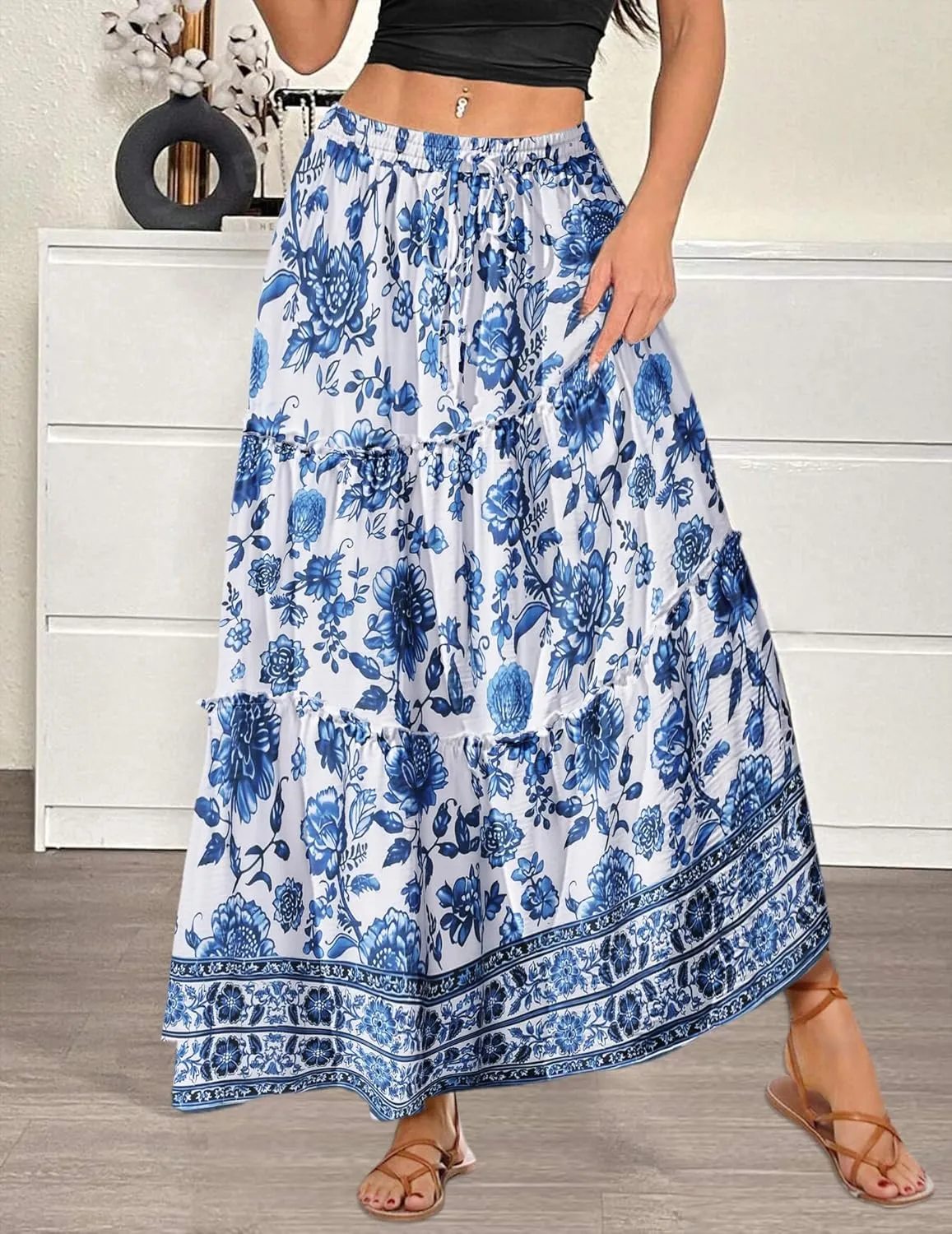 Zeagoo Womens Casual Maxi Skirts High Waist Boho Skirts