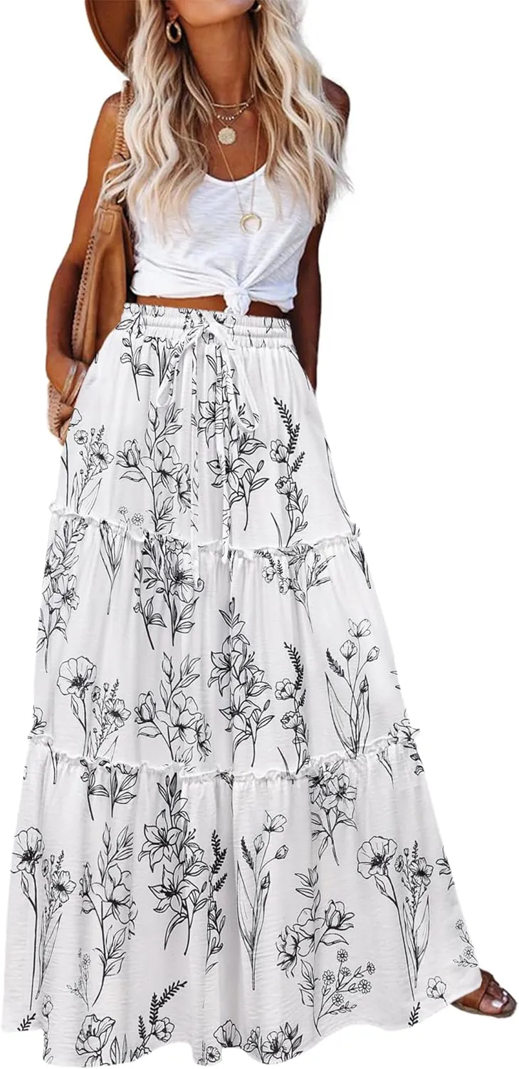 Zeagoo Womens Casual Maxi Skirts High Waist Boho Skirts