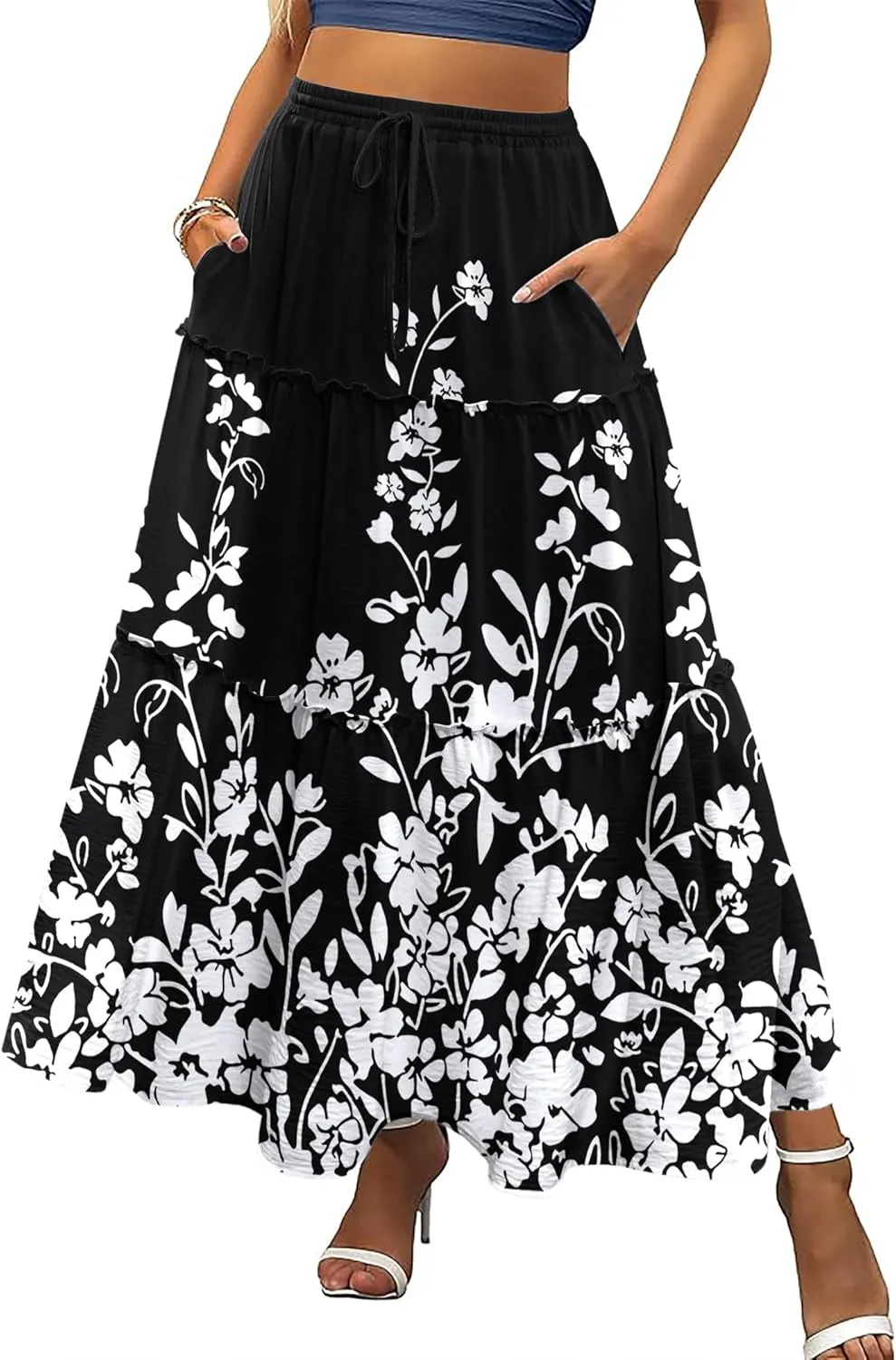 Zeagoo Womens Casual Maxi Skirts High Waist Boho Skirts