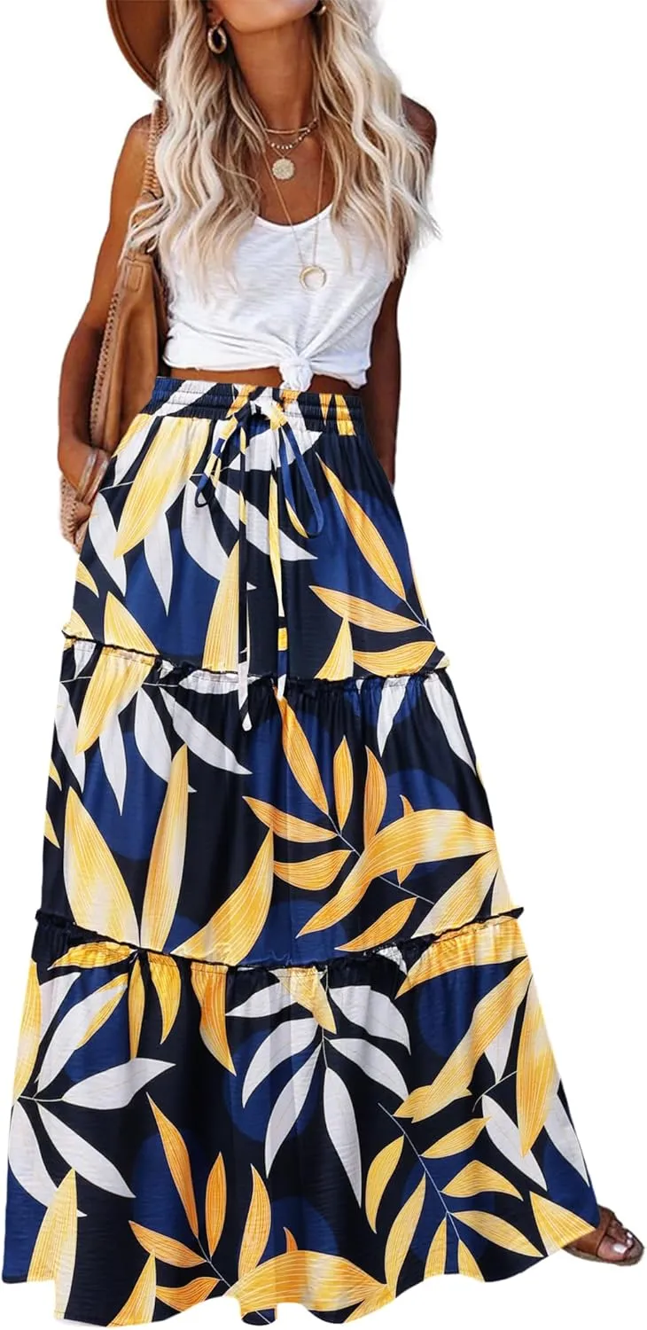 Zeagoo Womens Casual Maxi Skirts High Waist Boho Skirts