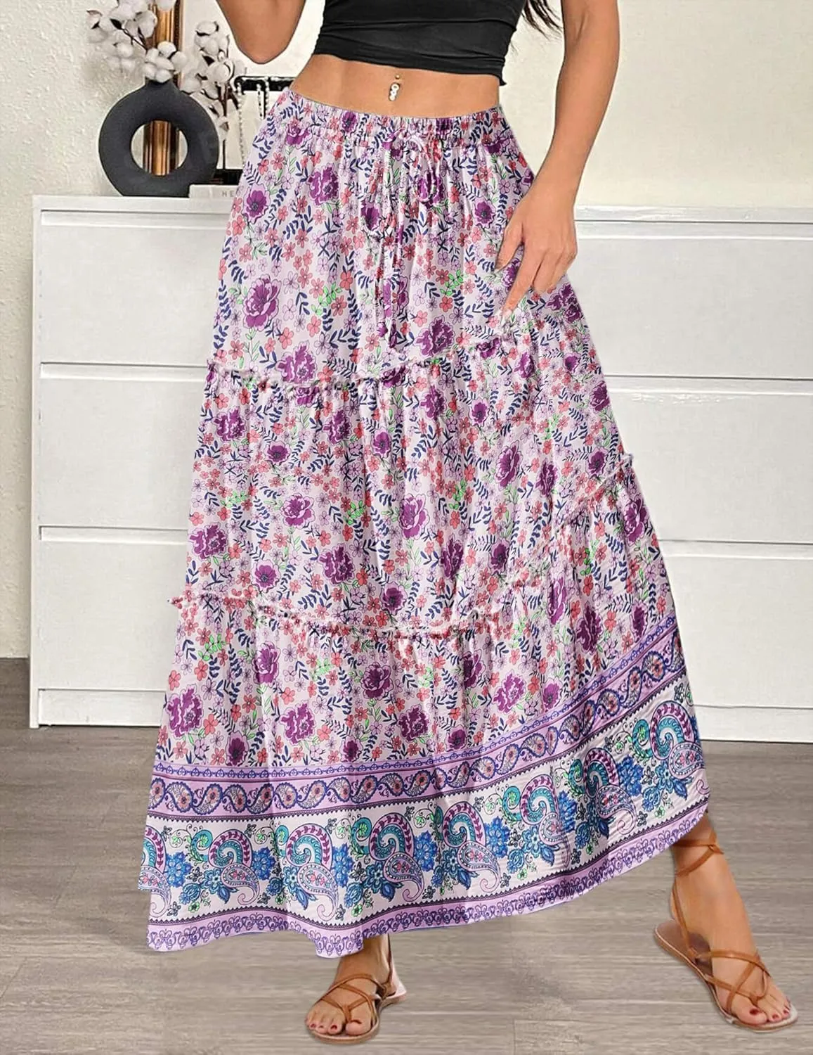 Zeagoo Womens Casual Maxi Skirts High Waist Boho Skirts