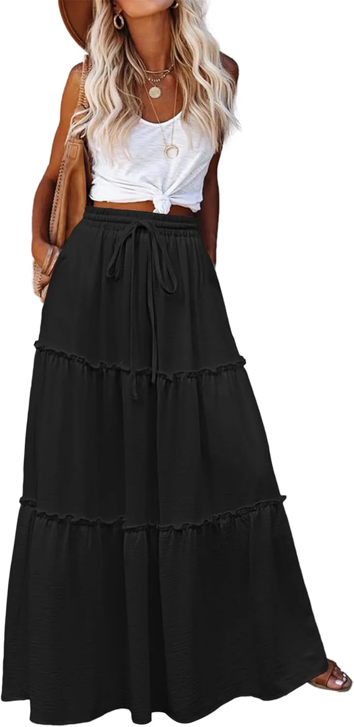 Zeagoo Womens Casual Maxi Skirts High Waist Boho Skirts