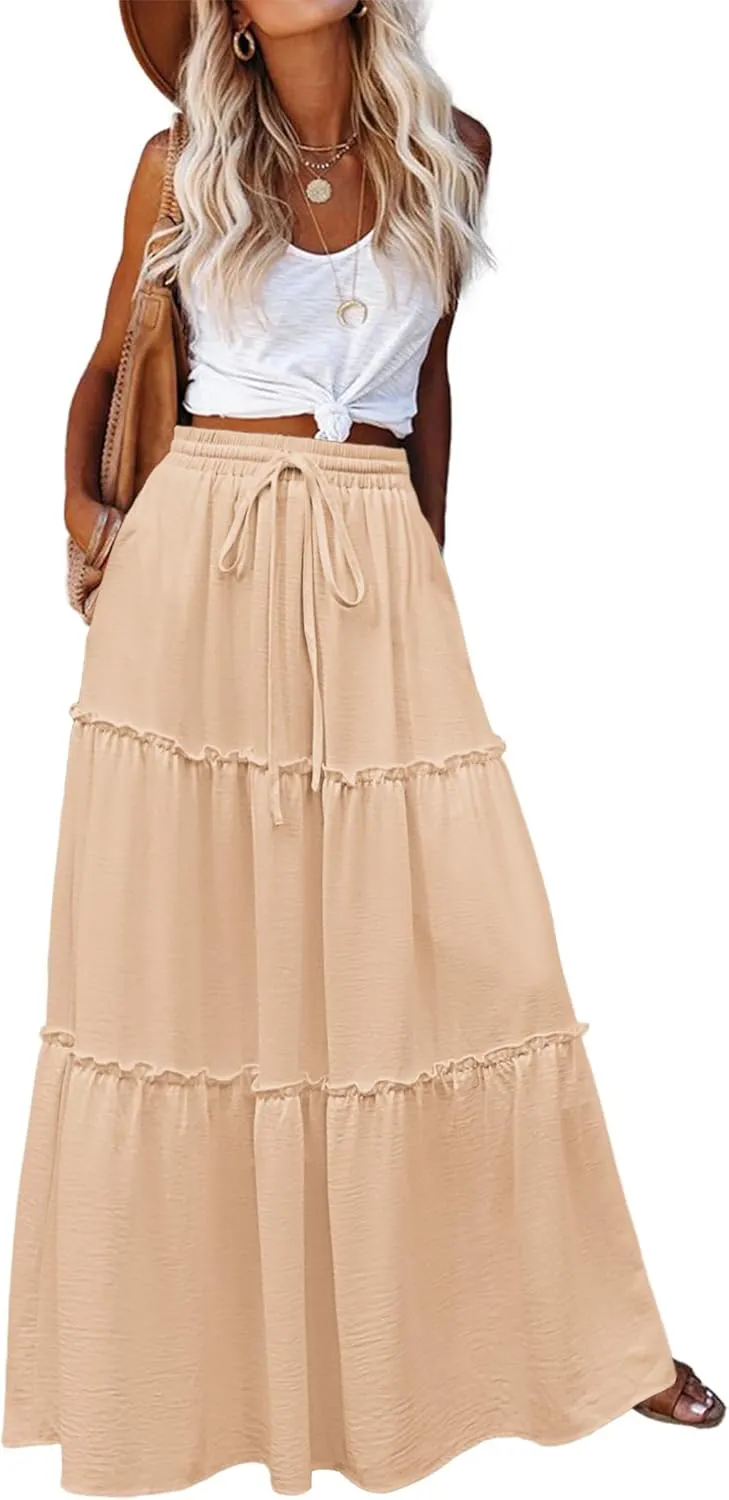 Zeagoo Womens Casual Maxi Skirts High Waist Boho Skirts